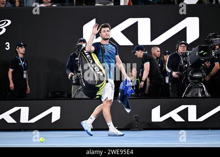 Paris, Frankreich. Januar 2024. Miomir Kecmanovic während der Australian Open 2024, Grand Slam Tennis Turnier am 22. Januar 2024 im Melbourne Park in Australien. Quelle: Victor Joly/Alamy Live News Stockfoto