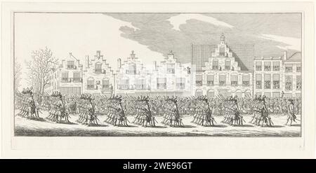Schweizergarde bei der Koronarprozession von Anna van Hannover in Delft, 1759, Simon Fokke, nach Paul Constantijn La Fargue, 1759–1761 drucken die Cent-Suisses. Teil einer Serie von 16 Platten in Radierdruck der Leiche der Prinzessin Anna van Hannover, die am 23. Februar 1759 in Delft begraben wurde. Amsterdamer Papierätzkortege, Trauerprozession Delft Stockfoto