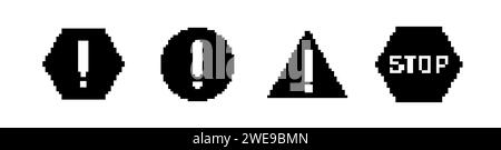 8-Bit-Warnsymbol. Pixelfehler Retro-Banner. Stock Vektor