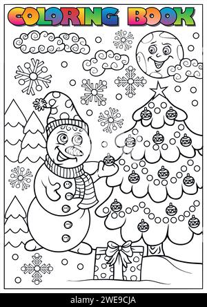 Kinder Winter Malbuch - Weihnachtsbaum mit Geschenken Stock Vektor