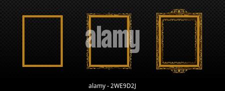 Goldene rechteckige Rahmen mit Ornamenten besetzt Stock Vektor