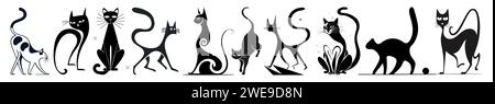 Abstrakte schwarze Katze Silhouetten Vektor-Set isoliert Stock Vektor