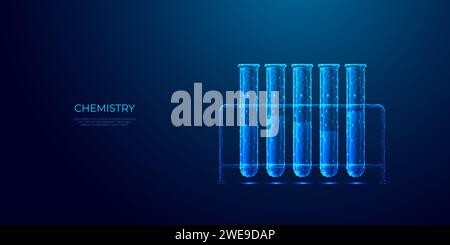 Reagenzglasgestell im futuristischen Technologiestil auf blauem Hintergrund. Stock Vektor