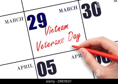 März. Handschrift Text Vietnam Veterans Day am Kalenderdatum. Speichern Sie das Datum. Urlaub. Tag des Jahres-Konzept. Stockfoto