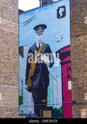 London, Großbritannien. Januar 2024. Das Wandgemälde außerhalb des Postal Museums als britische Regulierungsbehörde Ofcom schlägt vor, dass Royal Mail die Lieferungen auf drei Tage pro Woche reduziert. Quelle: Vuk Valcic/Alamy Live News Stockfoto