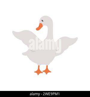 Süße Gans. Handgezeichnete graue Ente auf dem Bauernhof. Hausgeflügel. Vektor-Illustration in flachem Cartoon-Stil. Landwirtschaft Vogel. Ländliche Tierwelt. Clipart für Stock Vektor