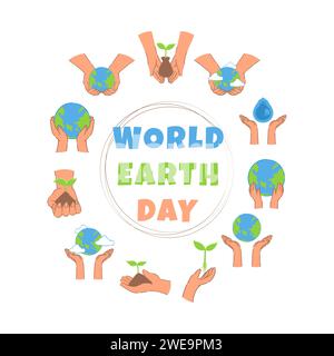 World Earth Day flache Illustration Vektorkollektion. Ökologie und Umweltschutz Karikaturillustration. Stock Vektor