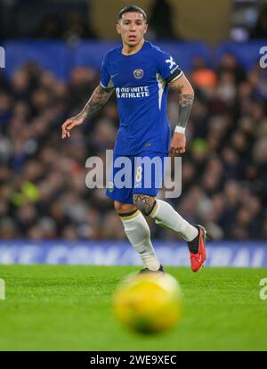 23. Januar 2024: Chelsea gegen Middlesbrough – Halbfinale des EFL Cup – Stamford Bridge. Chelsea's Enzo Fernandez in Aktion. Bild : Mark Pain / Alamy Live News Stockfoto