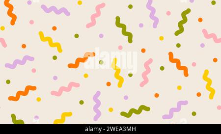 Lustiger abstrakter Hintergrund mit farbenfrohen Konfetti. Festliches Doodle-Muster. Texturen im Pop-Art-Stil. Funky Vektor-Design. Flaches Design, Cartoon Stock Vektor