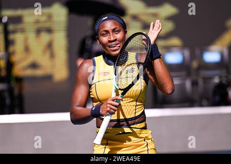 Cori Coco Gauff während des Australian Open 2024 Grand Slam Tennis Turniers am 23. Januar 2024 im Melbourne Park in Australien. Foto: Victor Joly/ABACAPRESS.COM Stockfoto