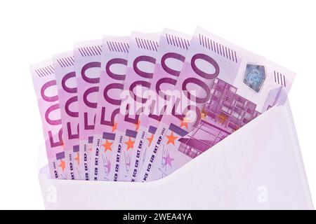 Viele 500er Eurobanknoten im Briefumschlag Stockfoto