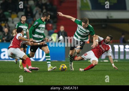 Leiria, Portugal. Januar 2024. Leiria, 23/2024 - Fußball, Finale Four Allianz CUP 2023/24: Das Leiria Municipal Stadium war Austragungsort des ersten Halbfinalspiels zwischen SC Braga und Sporting CP. Viktor Gyõkeres und João Moutinho. (Nuno Brites/Global Imagens) Credit: Atlantico Press/Alamy Live News Stockfoto