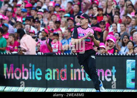 24. Januar 2024; Sydney Cricket Ground, Sydney, NSW, Australien: Big Bash T20 League Final, Sydney Sixers gegen Brisbane Heat; Ben Dwarshuis von Sydney Sixers spielt den Ball Stockfoto