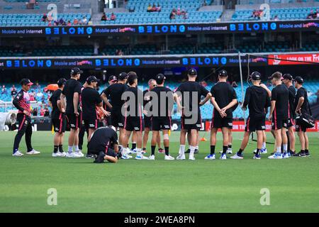 24. Januar 2024; Sydney Cricket Ground, Sydney, NSW, Australien: Big Bash T20 League Final, Sydney Sixers gegen Brisbane Heat; Sydney Sixers Pre Match Team Talk Stockfoto