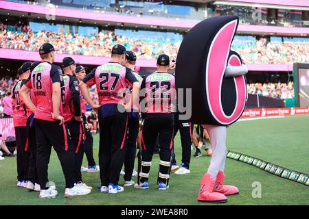 24. Januar 2024; Sydney Cricket Ground, Sydney, NSW, Australien: Big Bash T20 League Final, Sydney Sixers gegen Brisbane Heat; Sixers-Spieler bereiten sich auf das Feld vor Stockfoto