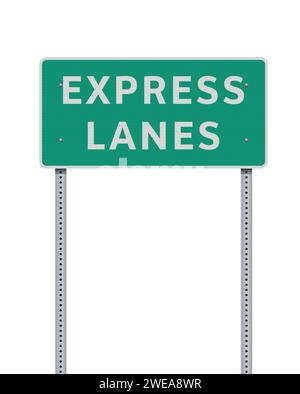 Vektor-Illustration des grünen Straßenschilds der Express Lanes auf metallischen Pfosten Stock Vektor
