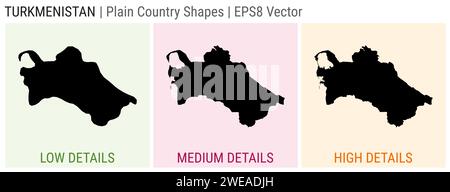 Turkmenistan - einfache Landform. Detaillierte Karten von Turkmenistan mit niedriger, mittlerer und hoher Detailtiefe. EPS8 Vektordarstellung. Stock Vektor
