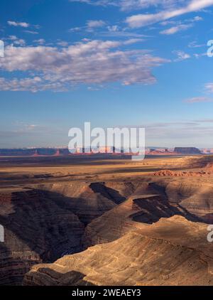 Blick auf die San Juan River Gorge bis zum Monument Valley, von Muley Point, Utah Stockfoto