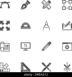 Blueprint-Symbole. Perfektes schwarzes Piktogramm auf weißem Hintergrund. Symbol für einfachen flachen Vektor. Stock Vektor