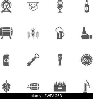 Biersymbole. Perfektes schwarzes Piktogramm auf weißem Hintergrund. Symbol für einfachen flachen Vektor. Stock Vektor