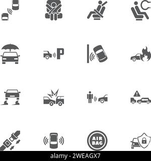 Automatische Sicherheitssymbole. Perfektes schwarzes Piktogramm auf weißem Hintergrund. Symbol für einfachen flachen Vektor. Stock Vektor