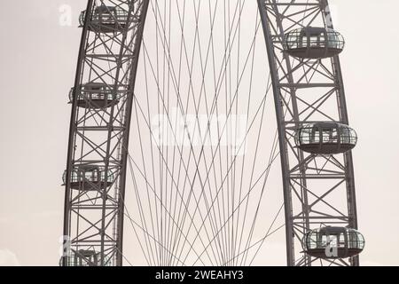 London, Großbritannien. 24. Januar 2024. Die Kapseln des London Eye sind derzeit leer. Eine der beliebtesten Touristenattraktionen der Hauptstadt ist wegen jährlicher Wartungsarbeiten geschlossen und wird am 4. Februar 2024 wiedereröffnet. Quelle: Stephen Chung / Alamy Live News Stockfoto