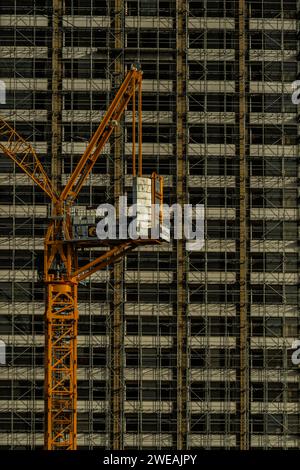 London, Großbritannien. Januar 2024. Ein Keltbray Falcon Turmkran steht vorübergehend als Idol auf einer Baustelle an der Southbank - stürmisches Winterwetter im Zentrum londons. Guy Bell/Alamy Live News Stockfoto