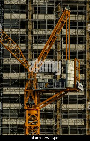 London, Großbritannien. Januar 2024. Ein Keltbray Falcon Turmkran steht vorübergehend als Idol auf einer Baustelle an der Southbank - stürmisches Winterwetter im Zentrum londons. Guy Bell/Alamy Live News Stockfoto