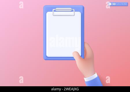 Blaue 3D-Zwischenablage mit Symbol für leeres Blatt. Dokument für Notiz, Ausbildung, Zeichnung, Verträge, Zeitplan, modell, Arbeitsplanungskonzept. 3D-Vektor i Stock Vektor