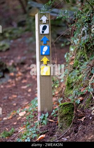 Wegweiser zum Gwydir Forest Park, Betws-Y-Coed, Snowdonia National Park Conwy, Wale Stockfoto