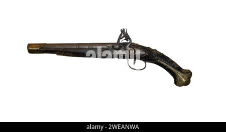 Antike Pistole isoliert auf einem Weißen. Stockfoto