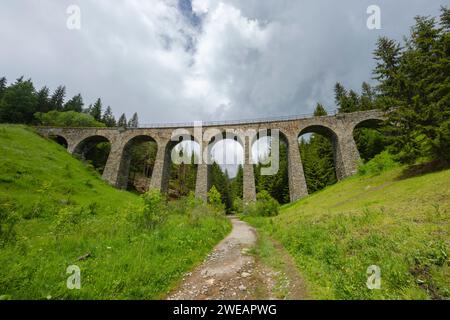 Eisenbahnbrücke Chramossky viadukt bei Telgart, Horehronie, Slowakei Stockfoto