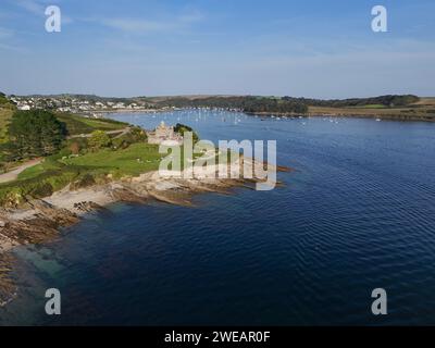 St Mawes Castle Cornwall UK Sommer Tag Drohne, Luftfahrt Stockfoto