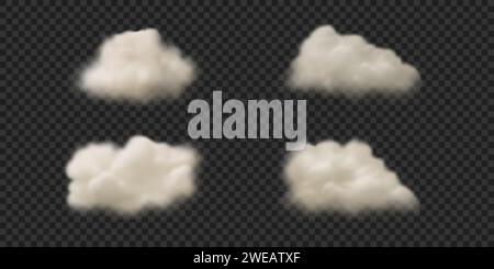 Set aus weißen flauschigen Wolken. Realistische Vektordarstellung. Stock Vektor