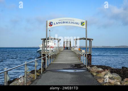 Zwischen Oktober und Mai fährt das Schiff nicht von Langballigau nach Sonderburg in Dänemark. Stockfoto