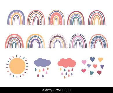 Rainbow, Set von Vektor süßen Boho Illustrationen Stock Vektor