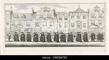 Mitglieder und Mitarbeiter des Obersten Gerichtshofs und Hof van Holland bei der Krönungsprozession von Anna van Hannover in Delft, 1759, Simon Fokke, nach Paul Constantijn La Fargue, 1759–1761 drucken Mitglieder und Mitarbeiter des Obersten Gerichtshofs und Hof van Holland. Teil einer Serie von 16 Platten in Radierdruck der Leiche der Prinzessin Anna van Hannover, die am 23. Februar 1759 in Delft begraben wurde. Amsterdamer Papierätzkortege, Trauerprozession Delft Stockfoto