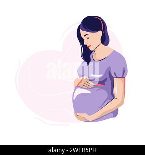 Schwangere Frau auf einem herzförmigen Hintergrund, Mutterschaftsvektor-Illustration Stock Vektor
