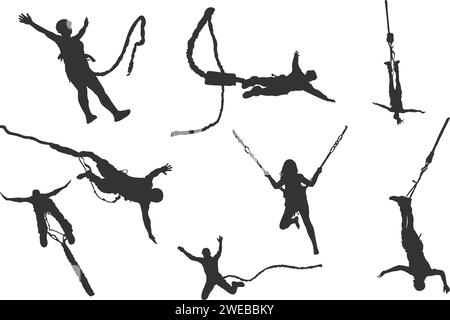 Bungee Jumping Silhouette, Bungee Jumping Vektor, Bungee Jumper Vektor Silhouetten. Stock Vektor