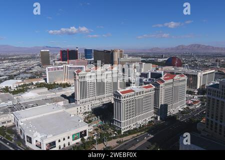 Eine allgemeine Gesamtansicht auf das Caesars Palace Hotel und Casino, Freitag, 1. Dezember 2023, in Las Vegas. Eine allgemeine Gesamtansicht der Cäsars Stockfoto