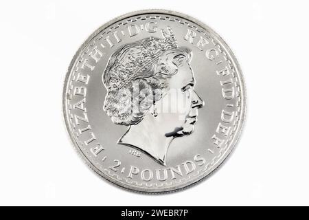 Vereinigtes Königreich, Elizabeth die zweite, 1 oz Silbermünze mit dem Porträt der englischen Königin Stockfoto