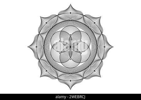 Heiliger Lotus yantra Mandala, mystische Blume des Lebens. Heilige Geometrie, grafisches Element des Vektorlogos isoliert. Mystic Icon Samed of Life, geometrisches Logo Stock Vektor