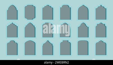 Bögen im islamischen Stil, Rahmen. Minimalistischer Vektor ramadan kareem und eid mubarak Moschee Fenster, Eingang, Tore. Stock Vektor
