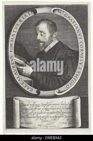 Porträt von Cornelis Danckaert, Jan van de Velde (II), nach Willem Claesz Heda, 1626 Druck Porträt von Cornelis Danckaert, römisch-katholischer Geistlicher in Haarlem, im Alter von 51 Jahren. Papierstich in den nördlichen Niederlanden Stockfoto