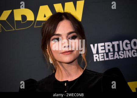 Middlesbrough, Großbritannien. Januar 2024. Jenna Coleman wurde bei der britischen Premiere des Action-Thrillers „Jackdaw“ in Middlesbrough gezeigt. Der Film (unterstützt von Tees Valley Combined Authority und North East Screen) wurde im Nordosten Englands gedreht und wurde von Jamie Childs gedreht. Die Hauptrollen waren Oliver Jackson-Cohen, Jenna Coleman, Thomas Turgoose und der Schauspieler Joe Blakemore aus dem Nordosten. Quelle: James Hind/Alamy Live News. Stockfoto