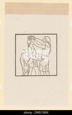 Chloë platziert einen Lorbeerkranz auf den Kopf von Daphnis, Aristide Maillol, 1937 Liebhaber von Druckpapier, gekrönt mit einem Kranz. Daphnis (in der griechischen Mythologie ein Hirte, der die pastorale Poesie erfand. Chloe Stockfoto