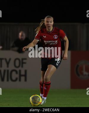 London, Großbritannien. Januar 2024. Kiera Skeels (17 Charlton Athletic) während des Continental Tyres League Cup-Spiels zwischen Charlton Athletic und Brighton und Hove Albion im Oakwood in London. (James Whitehead/SPP) Credit: SPP Sport Press Photo. /Alamy Live News Stockfoto