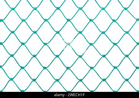 Fußball Fußball Torpfosten Set Netzseil Detail, New Green Goalnet Netting Seile Knoten Textur Muster, Horizontale Makronaht Isoliert Groß Detail Stockfoto