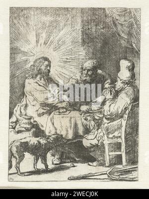 Christus bei Emmaus: Die kleinere Platte, Anonym, nach Rembrandt van Rijn, 1711–1800 Druckpapier Ätzen des Abendmahls bei Emmaus: Christus wird beim Segen oder Brechen des Brotes erkannt Stockfoto