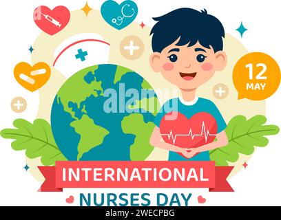 International Nurses Day Vector Illustration am 12. Mai für Beiträge, die Schwester zur Gesellschaft im Gesundheitswesen Flat Kids Cartoon Hintergrund Stock Vektor